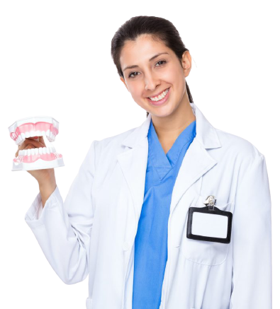 Dentist with dentures in hand
